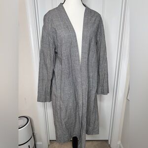 Sis Sis 100% Cotton Open Front Long Duster Blazer with Vented Split Open Back